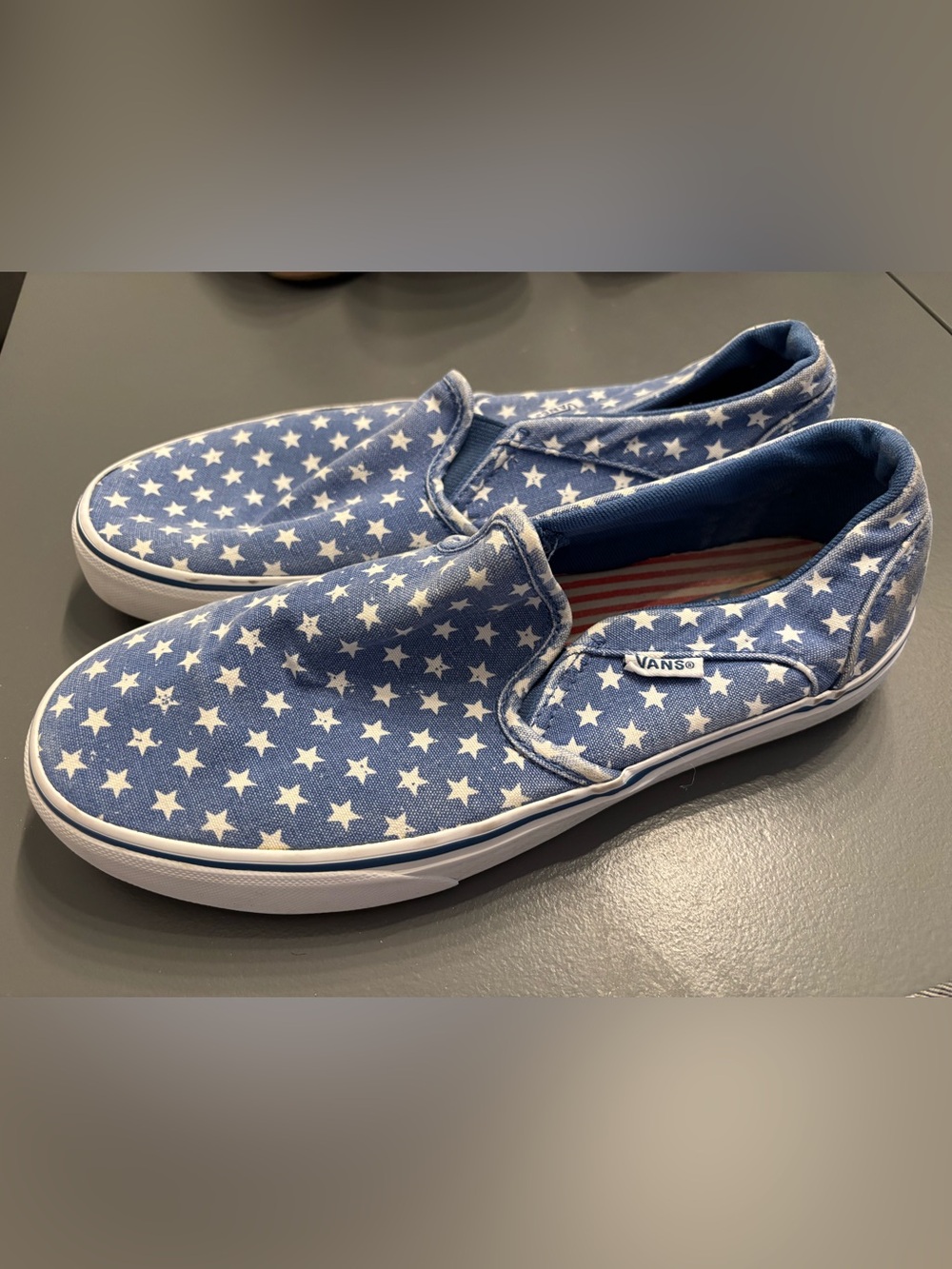 Vans Slip-On Star Print Canvas Sneakers - Blue & White